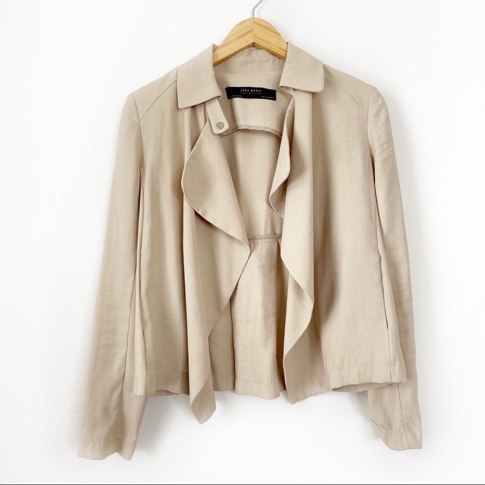 Zara Waterfall Front Moto Jacket Cream Size XS